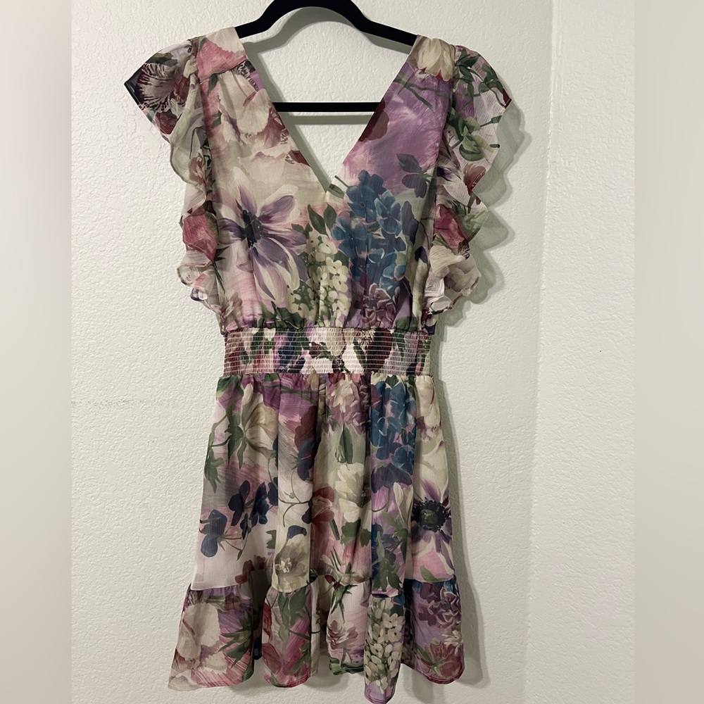 Express Floral Ruffle Sleeve Dress